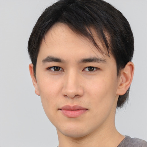 Neutral asian young-adult male with short  brown hair and brown eyes