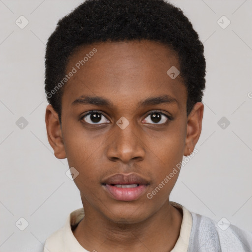 Neutral black young-adult male with short  brown hair and brown eyes