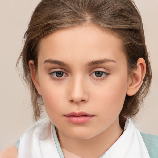 Neutral white child female with medium  brown hair and brown eyes