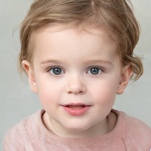 Neutral white child female with short  brown hair and grey eyes