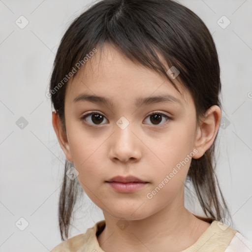 Neutral white child female with medium  brown hair and brown eyes