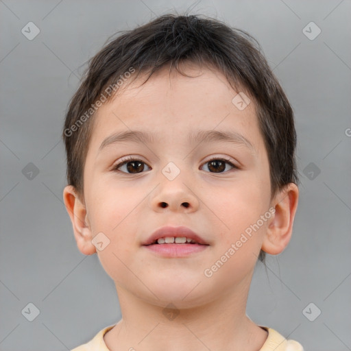 Neutral white child male with short  brown hair and brown eyes