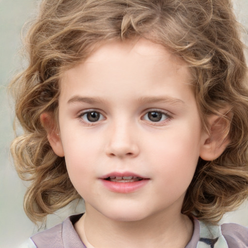 Neutral white child female with medium  brown hair and grey eyes