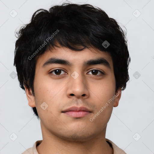 Neutral asian young-adult male with short  brown hair and brown eyes