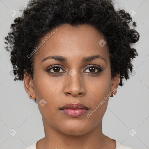 Neutral black young-adult female with short  brown hair and brown eyes