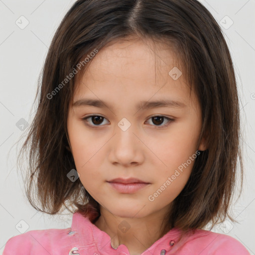 Neutral white child female with medium  brown hair and brown eyes