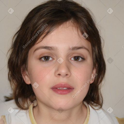 Neutral white child female with medium  brown hair and brown eyes