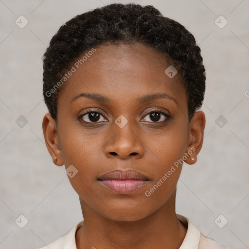 Neutral black young-adult female with short  brown hair and brown eyes