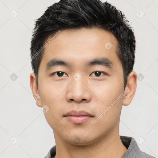 Neutral asian young-adult male with short  black hair and brown eyes