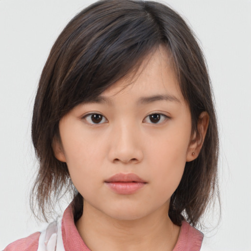 Neutral asian young-adult female with medium  brown hair and brown eyes
