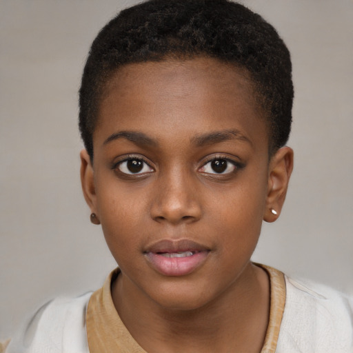 Neutral black child female with short  brown hair and brown eyes