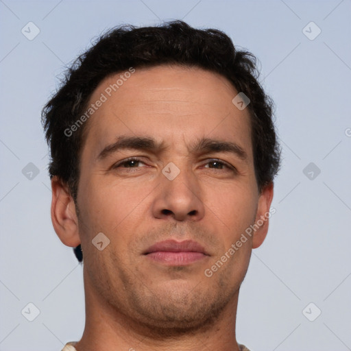 Neutral white adult male with short  brown hair and brown eyes