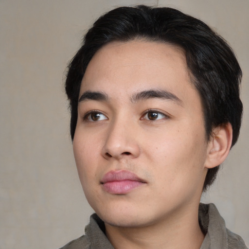 Neutral asian young-adult male with medium  black hair and brown eyes