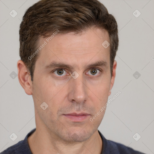 Neutral white adult male with short  brown hair and brown eyes