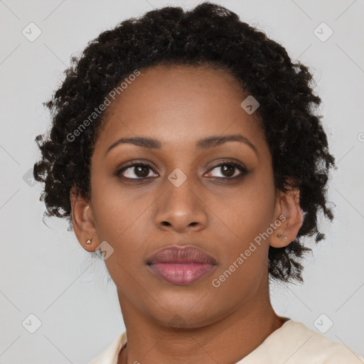 Neutral black young-adult female with short  brown hair and brown eyes