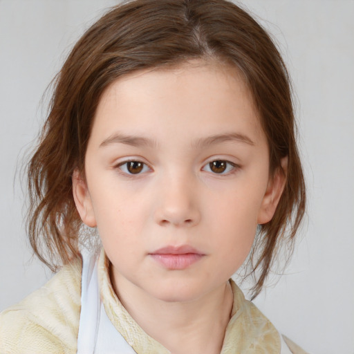 Neutral white child female with medium  brown hair and brown eyes