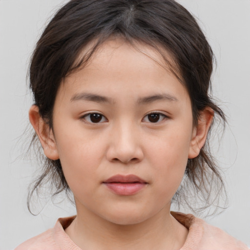Neutral white child female with medium  brown hair and brown eyes