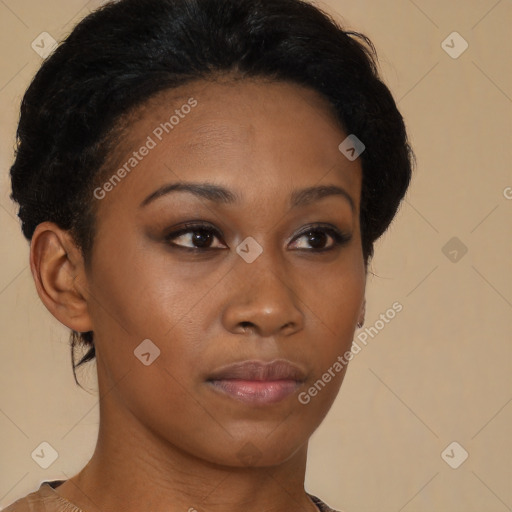 Neutral black young-adult female with short  brown hair and brown eyes