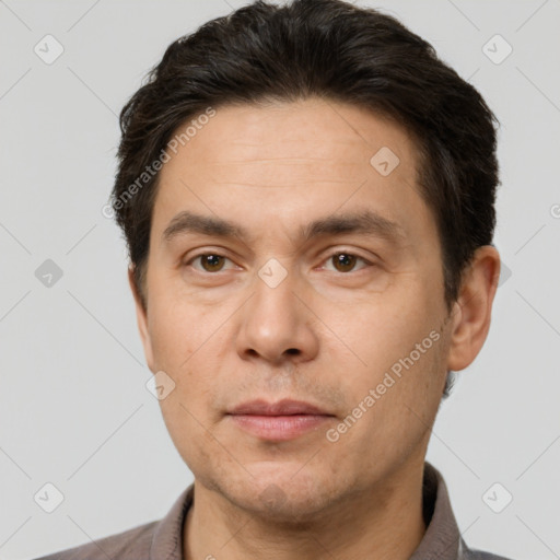 Neutral white adult male with short  brown hair and brown eyes