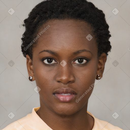 Neutral black young-adult female with short  brown hair and brown eyes