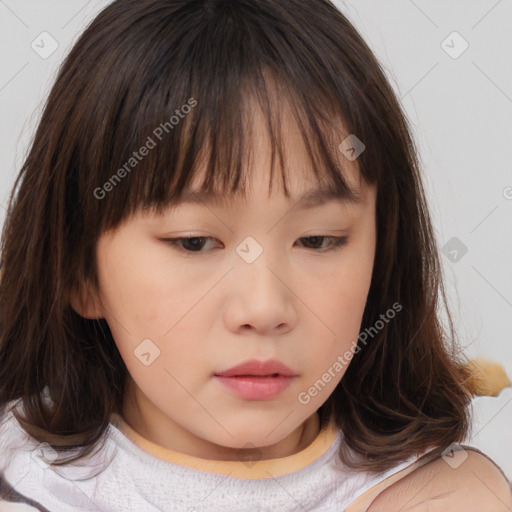 Neutral white child female with medium  brown hair and brown eyes