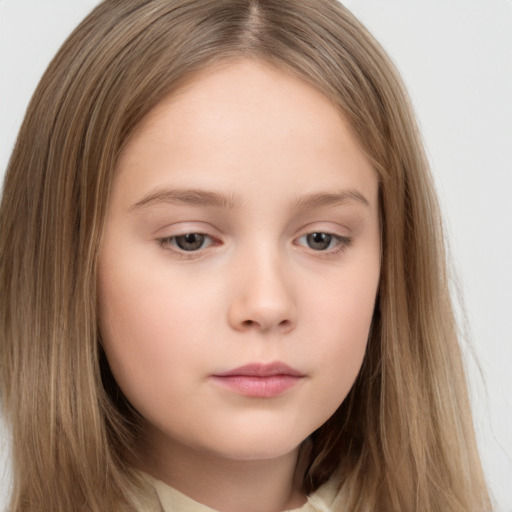 Neutral white child female with long  brown hair and brown eyes