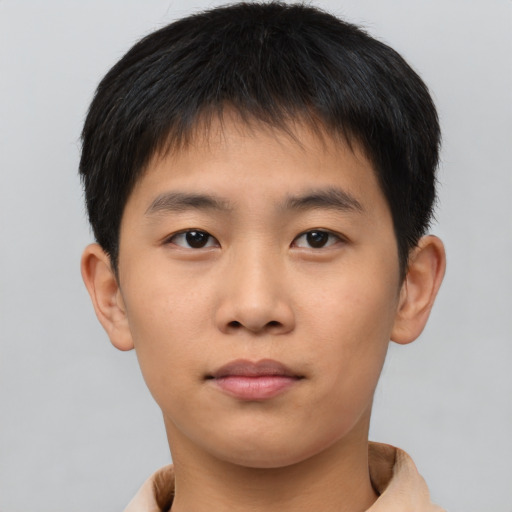 Neutral asian young-adult male with short  brown hair and brown eyes
