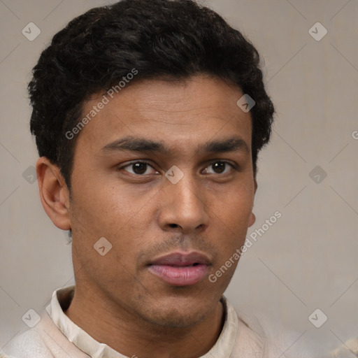 Neutral latino young-adult male with short  brown hair and brown eyes