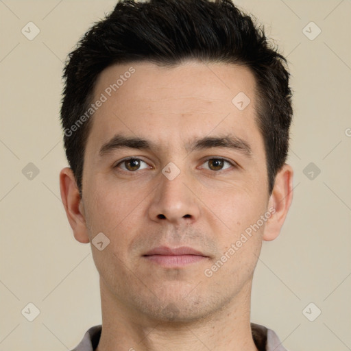 Neutral white adult male with short  brown hair and brown eyes