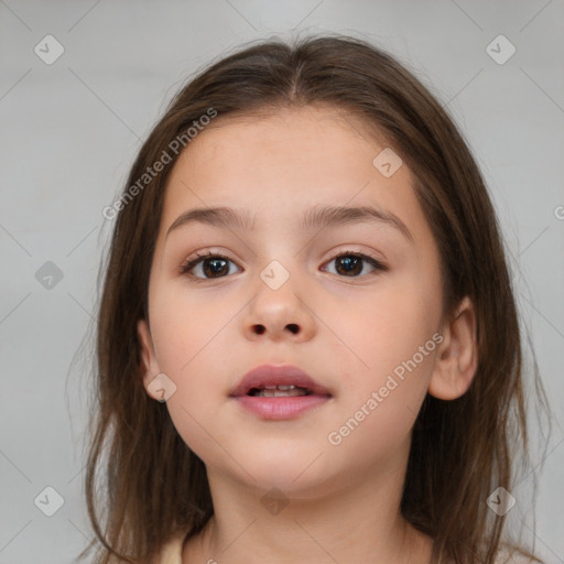 Neutral white child female with medium  brown hair and brown eyes