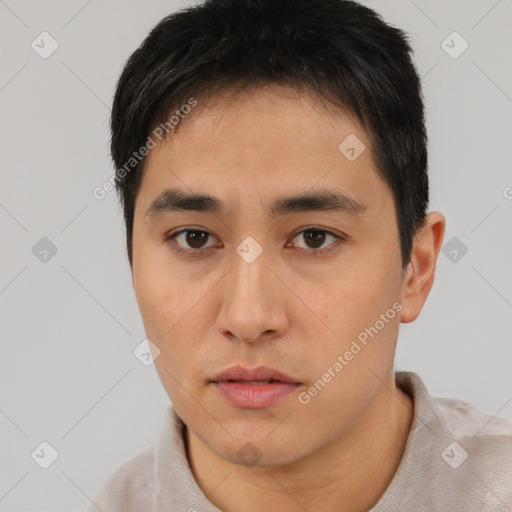 Neutral asian young-adult male with short  brown hair and brown eyes