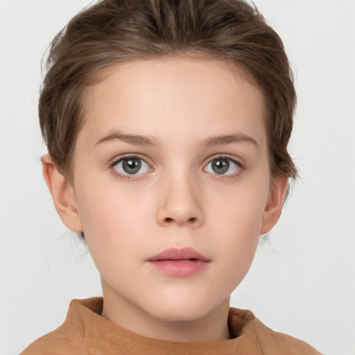 Neutral white child female with short  brown hair and brown eyes