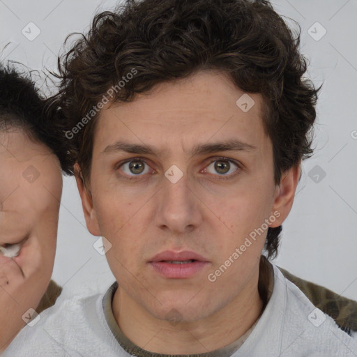 Neutral white adult male with short  brown hair and brown eyes