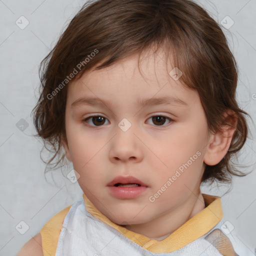 Neutral white child female with medium  brown hair and brown eyes