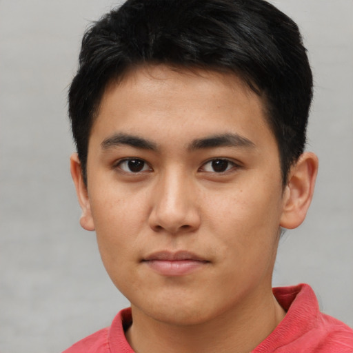 Neutral asian young-adult male with short  brown hair and brown eyes