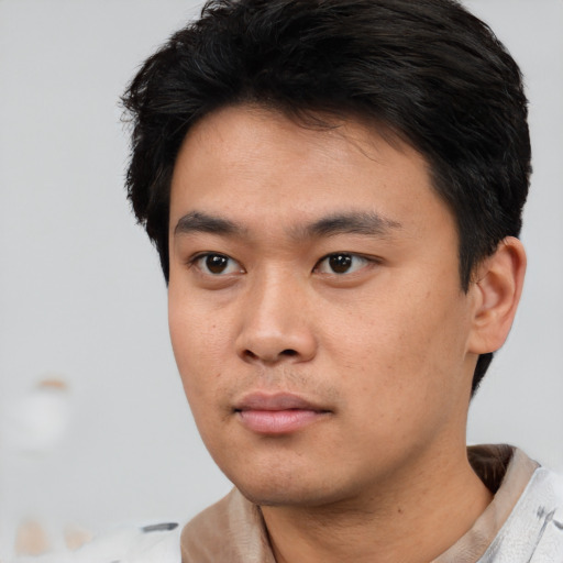 Neutral asian young-adult male with short  black hair and brown eyes