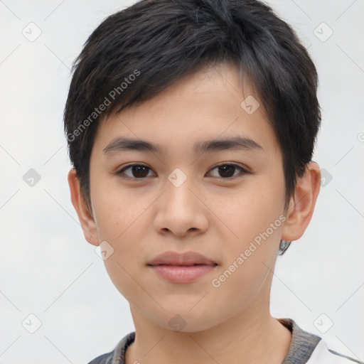 Neutral asian young-adult male with short  brown hair and brown eyes