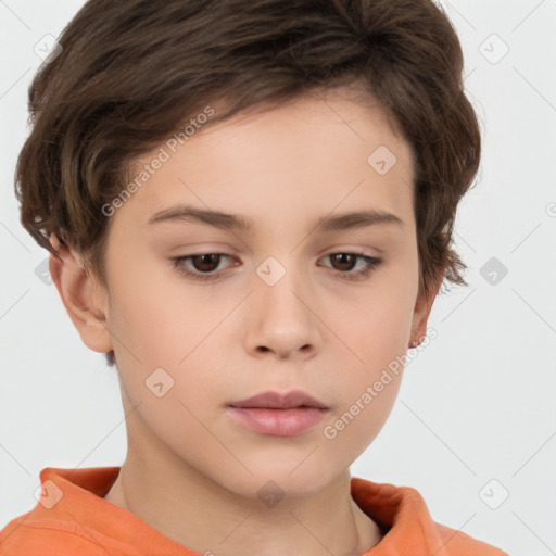 Neutral white child female with short  brown hair and brown eyes