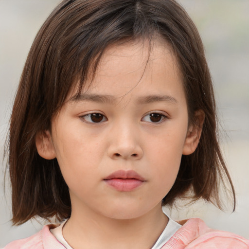 Neutral white child female with medium  brown hair and brown eyes