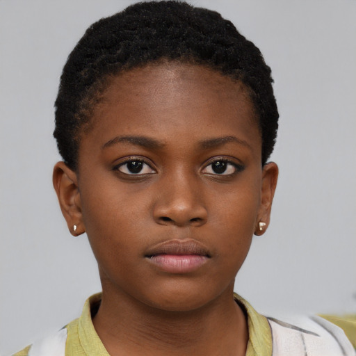 Neutral black child female with short  brown hair and brown eyes
