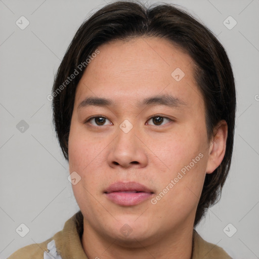 Neutral white young-adult male with medium  brown hair and brown eyes