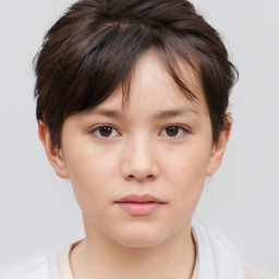 Neutral white young-adult female with short  brown hair and brown eyes