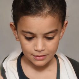 Joyful white child female with short  brown hair and brown eyes