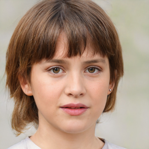 Neutral white child female with medium  brown hair and grey eyes