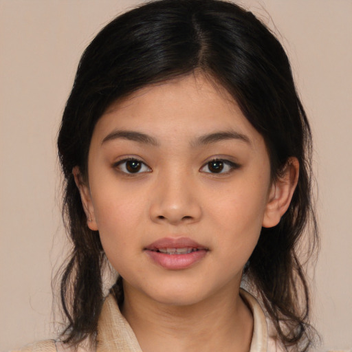 Neutral asian young-adult female with medium  brown hair and brown eyes