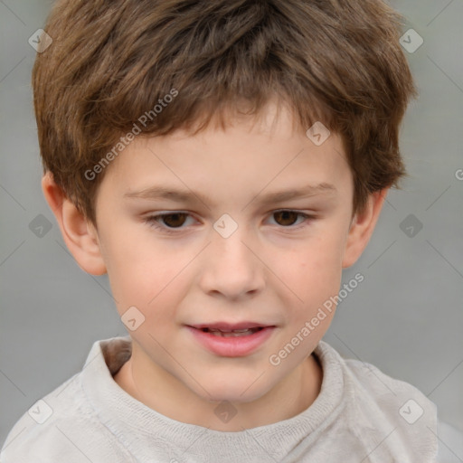 Joyful white child male with short  brown hair and brown eyes