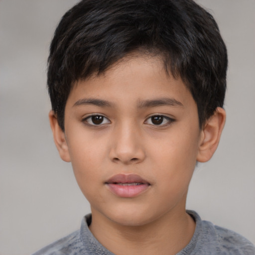 Neutral latino child male with short  brown hair and brown eyes
