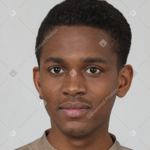 Neutral black young-adult male with short  brown hair and brown eyes