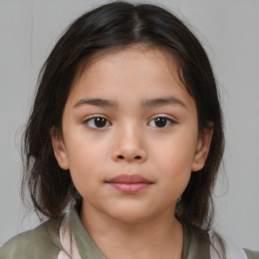 Neutral white child female with medium  brown hair and brown eyes