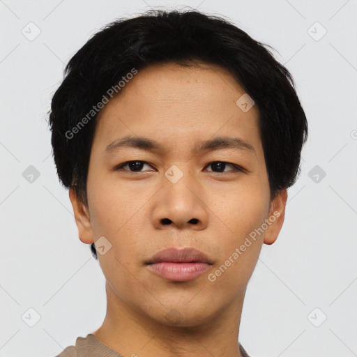 Neutral asian young-adult male with short  black hair and brown eyes